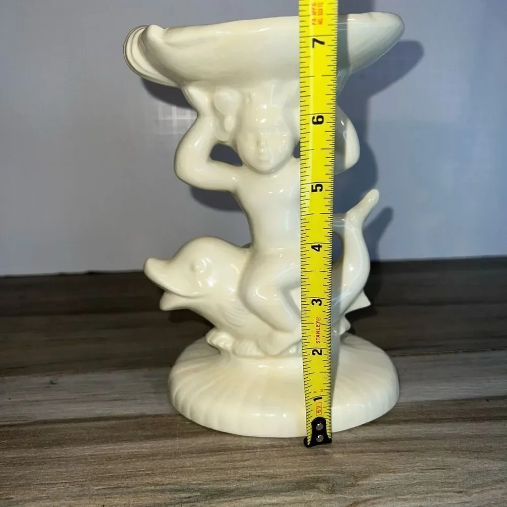 1973 Vintage Holland Mold Ceramic Signed Cherub on Dolphin Soap Dish Holder